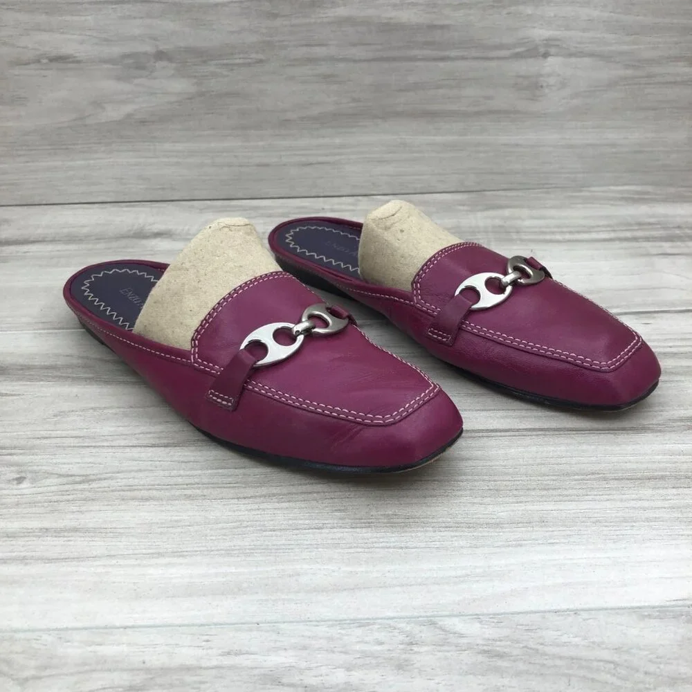 Enzo Angiolini Mule Flats Womens 6M Kaiyas Purple Leather Slip On Shoes